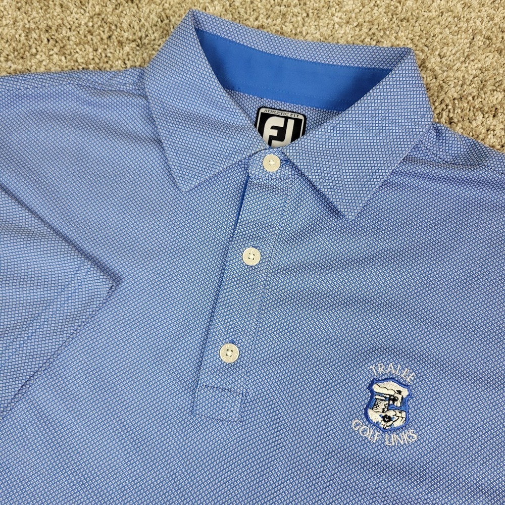 FootJoy Athletic Fit Mens XL Blue AOP Geometric Performance Stretch Golf Polo SS - Picture 1 of 6